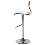 Bar Stool Dark Wood With White Faux Leather Seat Footstool Swivel Gas Lift Adjustable Height Modern Beliani