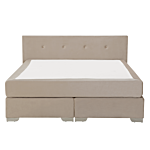 Eu Super King Divan Bed Beige Velvet Upholstered 6ft Frame With Headrest And Mattress Beliani