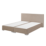 Eu Super King Divan Bed Beige Velvet Upholstered 6ft Frame With Headrest And Mattress Beliani