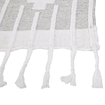 Area Rug Grey And White 160 X 230 Cm Synthetic Material Decorative Tassels Indian Style Indoor Outdoor Beliani