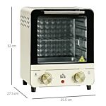 Homcom Convection Mini Oven, 15l Electric Oven & Grill W/ Adjustable Temperature, Timer, Baking Tray, Wire Rack, Crumb Tray, 1000w, Cream White