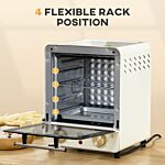 Homcom Convection Mini Oven, 15l Electric Oven & Grill W/ Adjustable Temperature, Timer, Baking Tray, Wire Rack, Crumb Tray, 1000w, Cream White