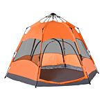 Outsunny Six Man Hexagon Pop Up Tent Camping Festival Hiking Shelter Family Portable