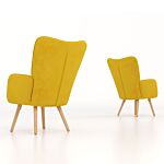 Homcom Modern Accent Chair Velvet-touch Tufted Wingback Armchair Upholstered Leisure Lounge Sofa Club Chair With Wood Legs, Set Of 2, Yellow