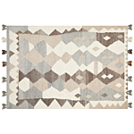 Kilim Area Rug Multicolour Wool And Cotton 160 X 230 Cm Handmade Woven Boho Patchwork Pattern With Tassels Beliani