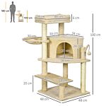 Pawhut Sisal 100cm Cat Tree Tower With Sisal Scratching Post Cream White