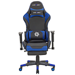 Gaming Chair Black And Blue Faux Leather Swivel Adjustable Armrests And Height Footrest Modern Beliani