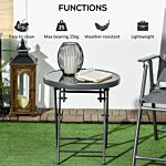 Outsunny Φ45cm Outdoor Side Table, Round Folding Patio Table With Imitation Marble Glass Top, Small Coffee Table