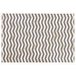 Area Rug Grey And Beige Jacquard Cowhide Leather Geometric Chevron Pattern Retro 140 X 200 Cm Beliani