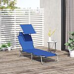 Outsunny Reclining Chair Folding Lounger Seat Sun Lounger With Sun Shade Awning Beach Garden Outdoor Patio Recliner Adjustable, Blue