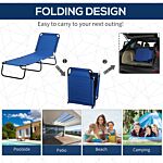 Outsunny Reclining Chair Folding Lounger Seat Sun Lounger With Sun Shade Awning Beach Garden Outdoor Patio Recliner Adjustable, Blue