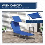 Outsunny Reclining Chair Folding Lounger Seat Sun Lounger With Sun Shade Awning Beach Garden Outdoor Patio Recliner Adjustable, Blue