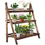 Outsunny 3 Tier Flower Stand Wood Folding Planter Ladder Display Shelf Rack For Garden Outdoor Backyard 100lx37wx93h(cm)