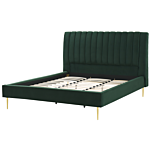 Eu Super King Size Panel Bed 6ft Green Velvet Slatted Base High Headrest Vintage Beliani