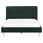 Eu Super King Size Panel Bed 6ft Green Velvet Slatted Base High Headrest Vintage Beliani