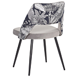 Set Of 2 Dining Chairs Grey Velvet Seat Black Metal Legs Cut-out Back Floral Pattern Beliani