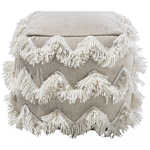 Pouffe Beige Cotton Threads Tassels Decorative Boho Rustic Beliani