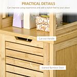 Kleankin Bathroom Floor Cabinet With 3 Shelves And Cupboard, Slim And Freestanding Organiser, Tallboy With Storage, Natural