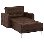 Chaise Lounge Brown Faux Leather Tufted Modern Living Room Reclining Day Bed Silver Legs Track Arms Beliani