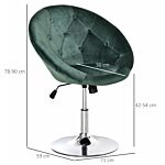 Homcom Modern Dining Height Bar Stool Velvet-touch Tufted Fabric Adjustable Height Armless Tub Chair With Swivel Seat, Green