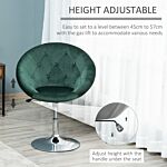 Homcom Modern Dining Height Bar Stool Velvet-touch Tufted Fabric Adjustable Height Armless Tub Chair With Swivel Seat, Green