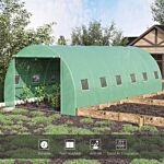 Outsunny 6 X 3 X 2 M Large Walk-in Greenhouse Garden Polytunnel Greenhouse With Steel Frame, Zippered Door And Roll Up Windows, Green