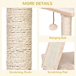 Pawhut Cats 3-tier Sisal Rope Scratching Post W/ Dangle Toy Beige