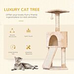 Pawhut Cats 3-tier Sisal Rope Scratching Post W/ Dangle Toy Beige