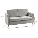 Homcom Compact Loveseat Sofa, Modern 2 Seater Sofa For Living Room With Wood Legs And Armrests, Light Grey