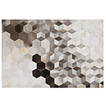 Cowhide Area Rug Grey Hair On Leather Geometric Patchwork Pattern 160 X 230 Cm Beliani