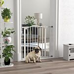 Pawhut Metal 74-87cm Adjustable Pet Gate Safety Barrier W/ Auto-close Door White