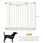 Pawhut Metal 74-87cm Adjustable Pet Gate Safety Barrier W/ Auto-close Door White