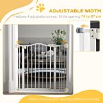 Pawhut Metal 74-87cm Adjustable Pet Gate Safety Barrier W/ Auto-close Door White