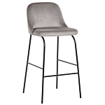 Set Of 2 Bar Stool Grey Velvet Upholstery Black Metal Legs Industrial Beliani