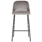 Set Of 2 Bar Stool Grey Velvet Upholstery Black Metal Legs Industrial Beliani