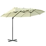 Outsunny Double Parasol Patio Umbrella Garden Sun Shade W/ Steel Pole 12 Support Ribs Crank Handle Easy Lift Twin Canopy - Beige | Aosom Uk