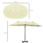 Outsunny Double Parasol Patio Umbrella Garden Sun Shade W/ Steel Pole 12 Support Ribs Crank Handle Easy Lift Twin Canopy - Beige | Aosom Uk