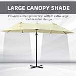 Outsunny Double Parasol Patio Umbrella Garden Sun Shade W/ Steel Pole 12 Support Ribs Crank Handle Easy Lift Twin Canopy - Beige | Aosom Uk