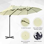 Outsunny Double Parasol Patio Umbrella Garden Sun Shade W/ Steel Pole 12 Support Ribs Crank Handle Easy Lift Twin Canopy - Beige | Aosom Uk