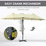 Outsunny Double Parasol Patio Umbrella Garden Sun Shade W/ Steel Pole 12 Support Ribs Crank Handle Easy Lift Twin Canopy - Beige | Aosom Uk