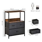 Homcom Chest Of Drawers Bedroom Unit Storage Cabinet With 3 Fabric Bins For Living Room, Bedroom And Entryway, Black