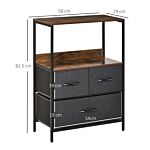 Homcom Chest Of Drawers Bedroom Unit Storage Cabinet With 3 Fabric Bins For Living Room, Bedroom And Entryway, Black