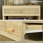 Homcom Set Of Two Rattan Panel Floating Bedside Tables - Wood-effect