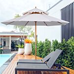 Outsunny 2.7m Patio Umbrella Double Tier Garden Parasol Umbrella Outdoor Sun Umbrella Sunshade Bamboo Parasol Cream White