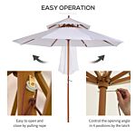 Outsunny 2.7m Patio Umbrella Double Tier Garden Parasol Umbrella Outdoor Sun Umbrella Sunshade Bamboo Parasol Cream White