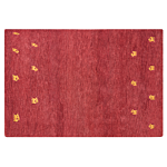 Area Rug Red Wool 140 X 200 Cm Rectangular Yellow Animal Pattern Hand Tufted Boho Style Living Room Bedroom Kids Room Beliani
