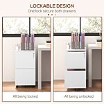 Vinsetto 2-drawer Vertical Filing Cabinet With Lock, Steel Mobile File Cabinet With Adjustable Hanging Bar For A4, Legal And Letter Size, White