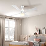 Homcom Ceiling Fan With Led Light, Flush Mount Ceiling Fan Lights With Reversible Blades, Pull-chain, White And Natural Tone