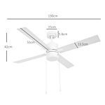 Homcom Ceiling Fan With Led Light, Flush Mount Ceiling Fan Lights With Reversible Blades, Pull-chain, White And Natural Tone