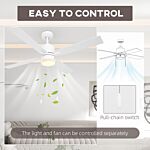 Homcom Ceiling Fan With Led Light, Flush Mount Ceiling Fan Lights With Reversible Blades, Pull-chain, White And Natural Tone